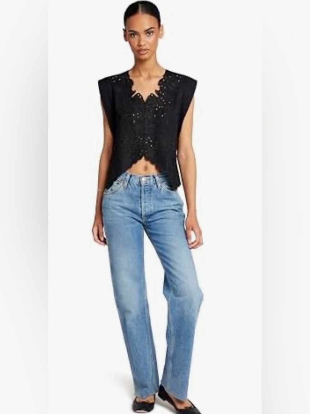Joie “Cullen” Women’s Black Sleeveless Embroidered Linen Blouse  Size XL 16